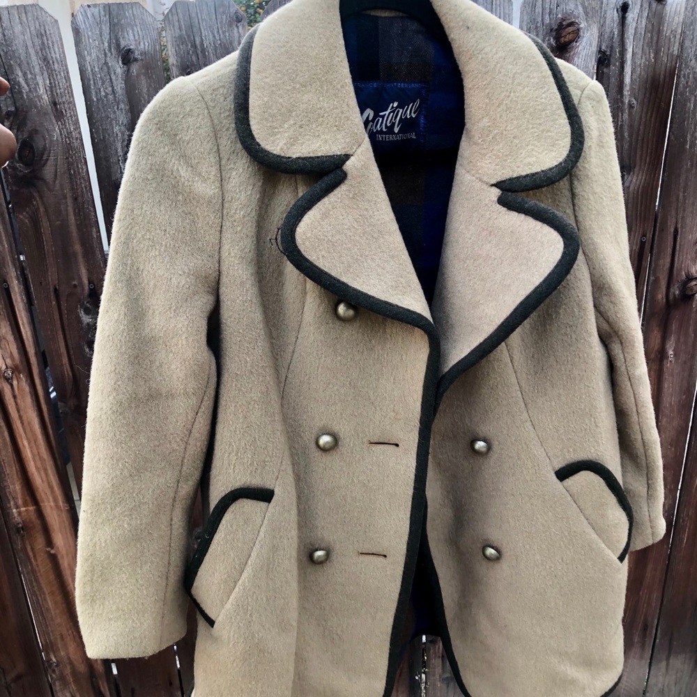 Light olive green wool vintage pea coat